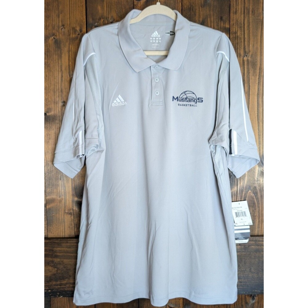 NWT Adidas ClimaCool Mens XL Grey Mustangs Basketball Polo Shirt $48